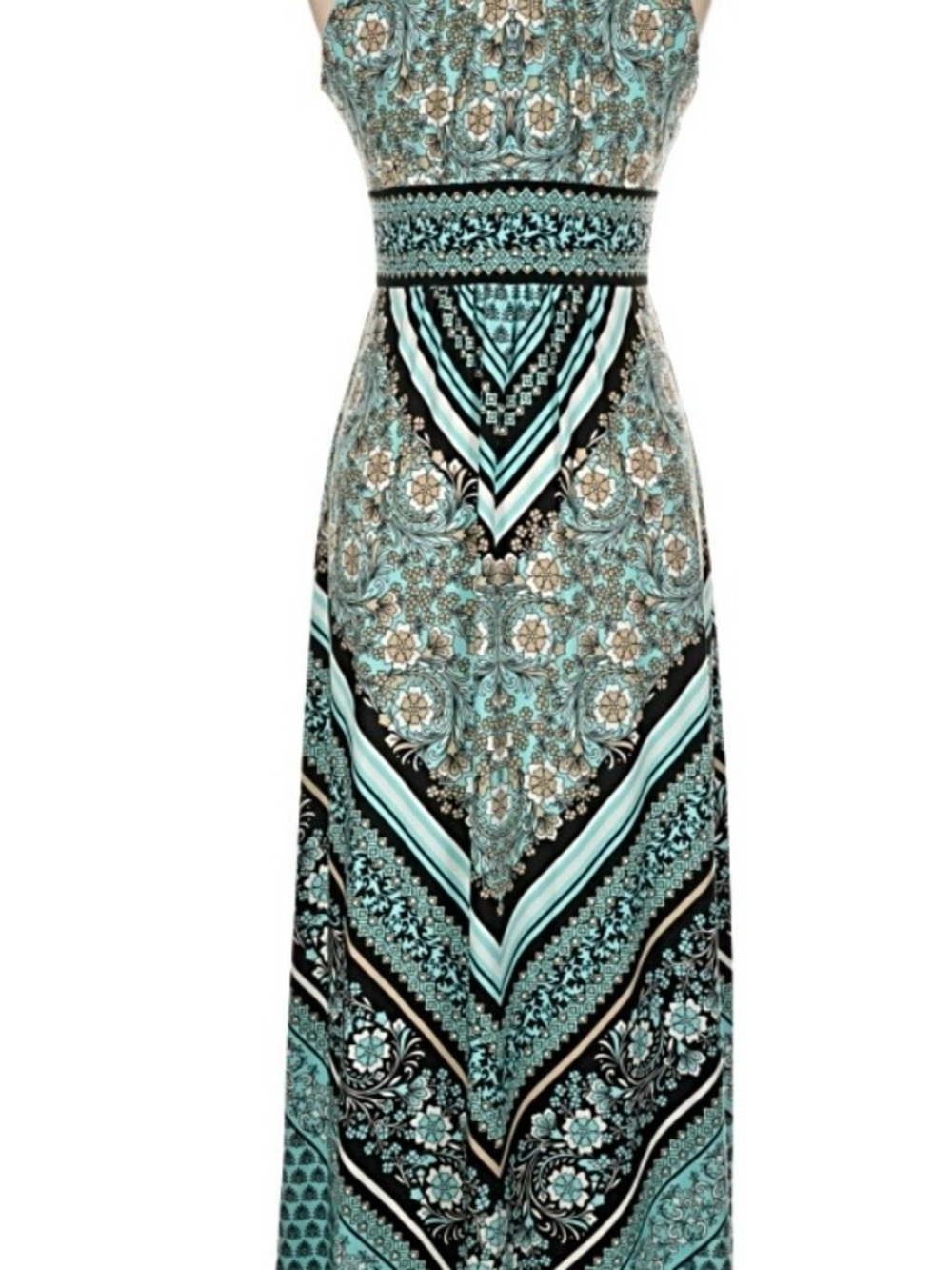 Teal Patterned Halter Maxi Dress - Picture 2 of 7